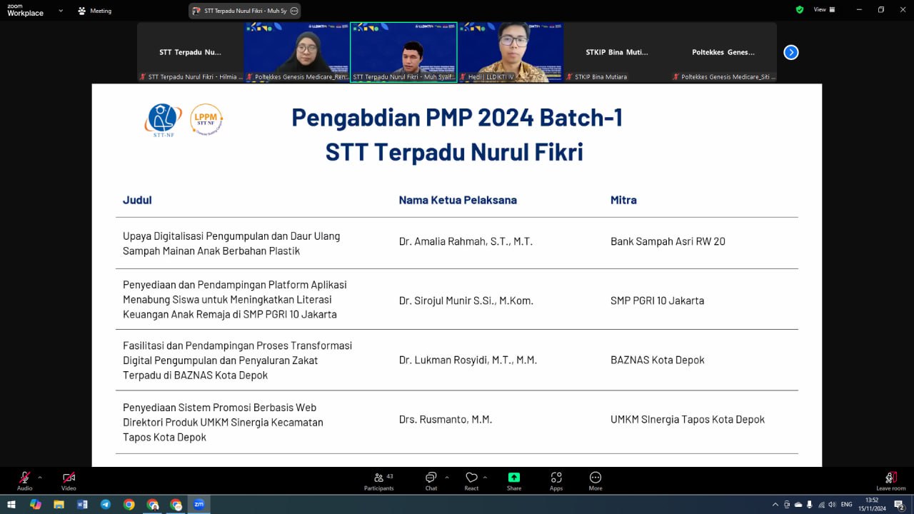 LPPM STT Terpadu Nurul Fikri Berprestasi dalam Monitoring dan Evaluasi Hibah LLDIKTI Wilayah IV Tahun 2024