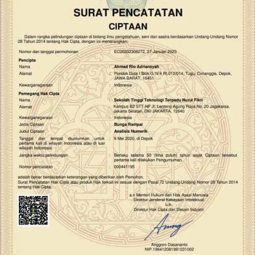 Dosen TI STT NF Meraih Sertifikat HKI Dari Book Chapter “Analisis Numerik”